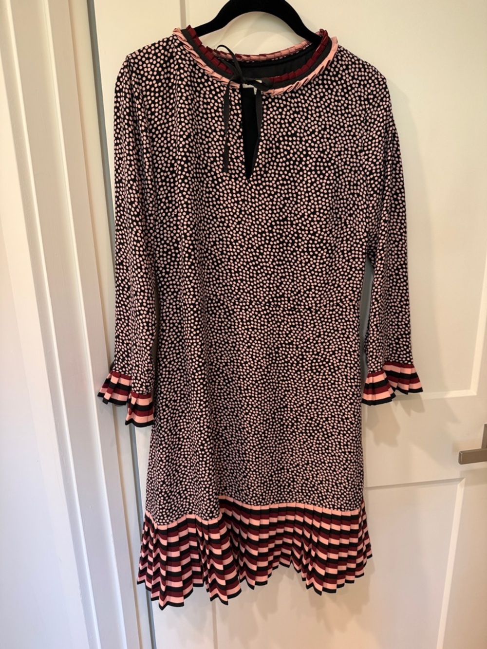 Boden Womens Pink and Black Printed Long-Sleeve Shift Dress